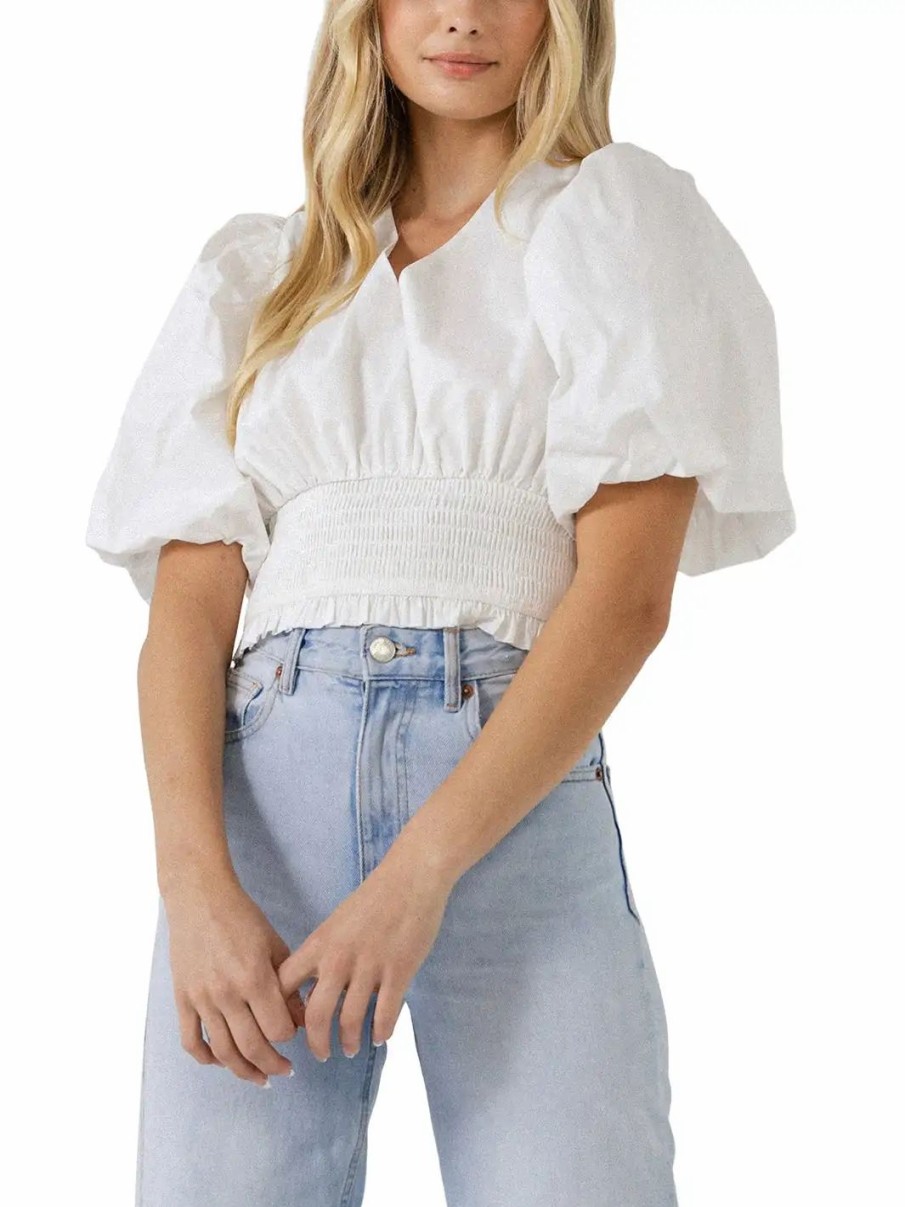 Clothing * | Endless Rose Smocked Waist Top White