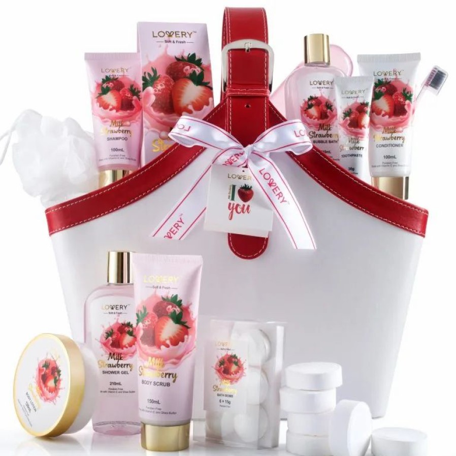 Beauty * | Lovery Milky Strawberry Deluxe Home Spa Bag 25-Piece Set