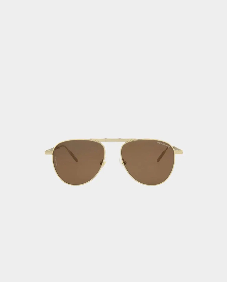 Jewelry-Accessories * | Montblanc Fashion Sunglasses Gold Gold Brown