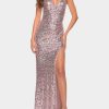 Clothing * | La Femme Unique Sequin Long Evening Dress Pink/Silver