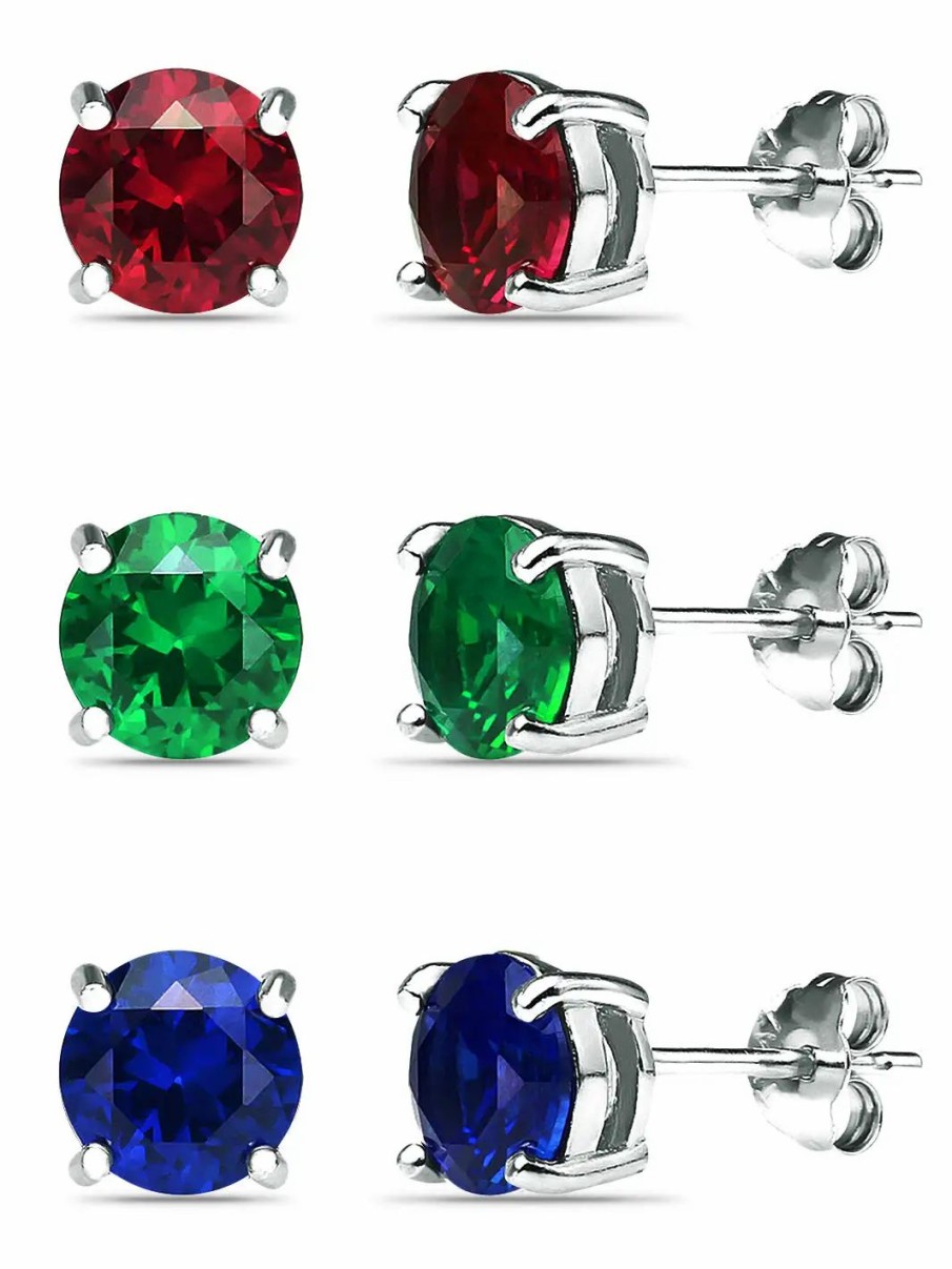 Jewelry-Accessories * | Lord & Taylor Jewelry Blue Sapphire, Green Quartz, Ruby Earring Set Silver