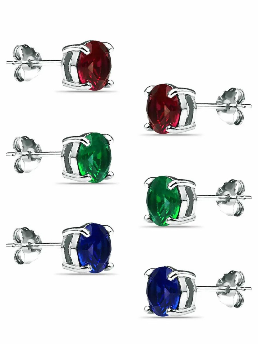 Jewelry-Accessories * | Lord & Taylor Jewelry Blue Sapphire, Green Quartz, Ruby Earring Set Silver