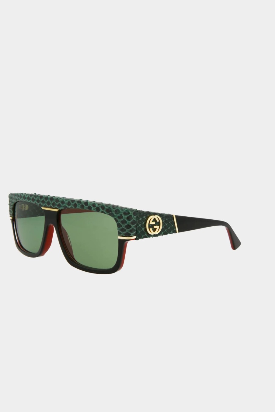 Jewelry-Accessories * | Gucci Snakeskin Top Sunglasses Black Black Green