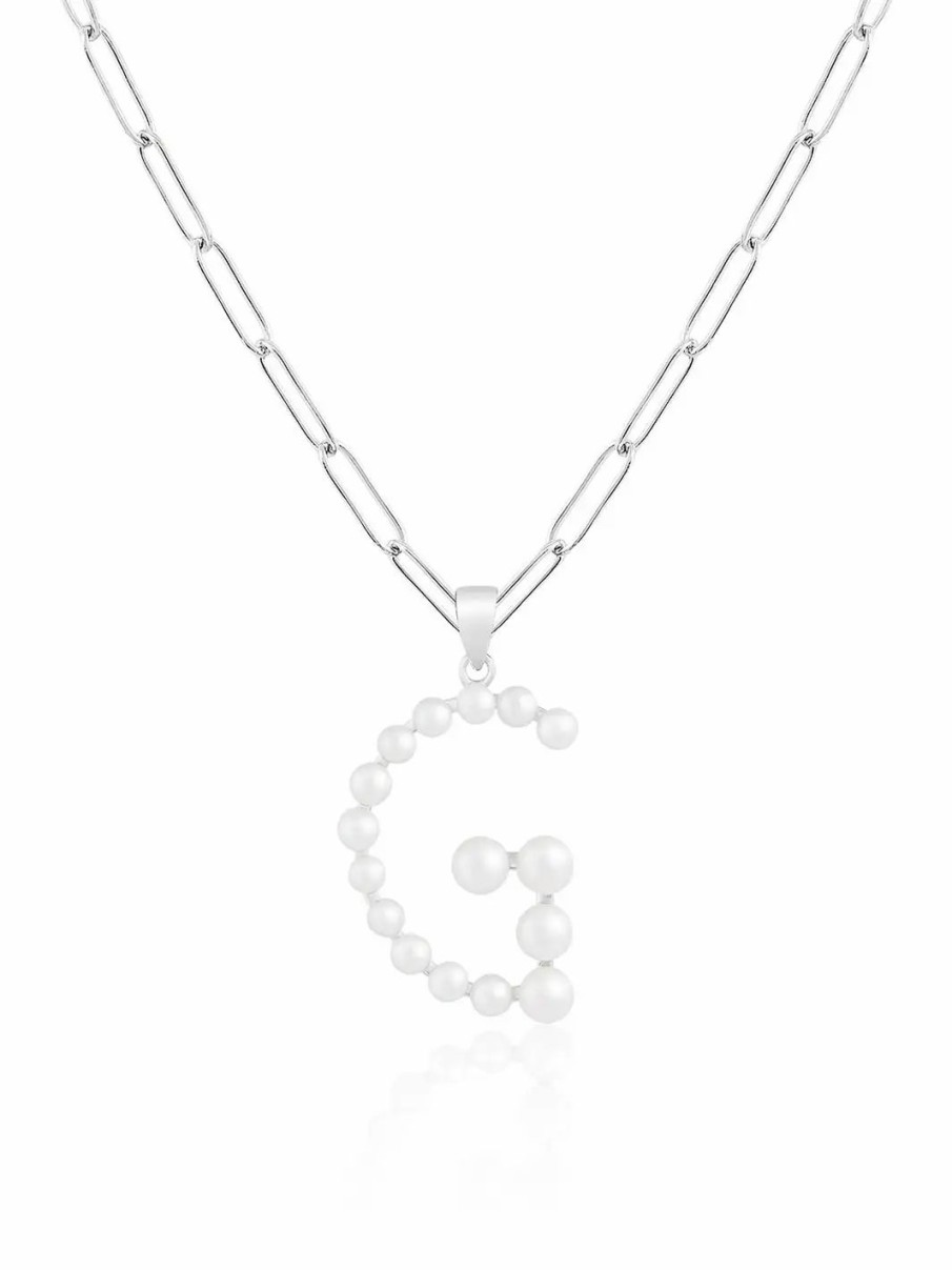 Jewelry-Accessories * | Splendid Pearls Sterling Pearl Initial Pendant Necklace Silver