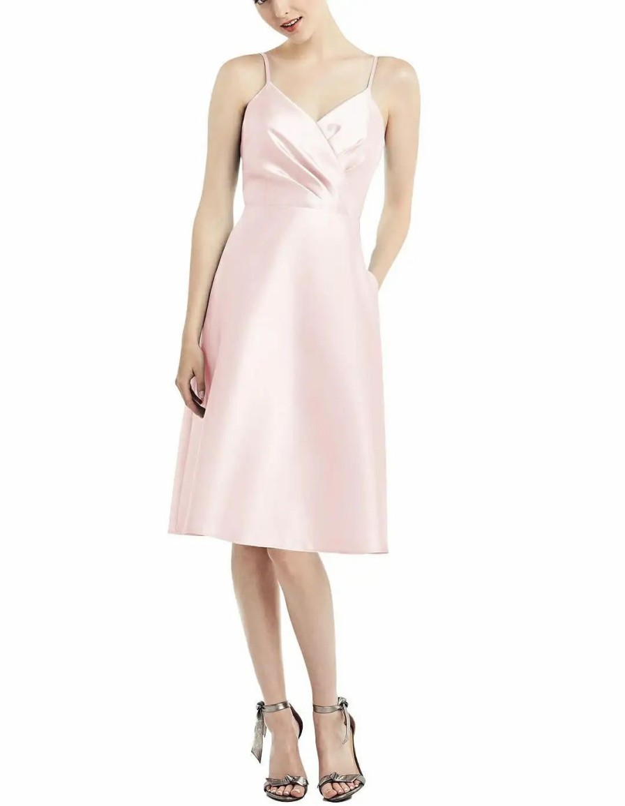 Clothing * | Alfred Sung Draped Faux Wrap Cocktail Dress With Pockets