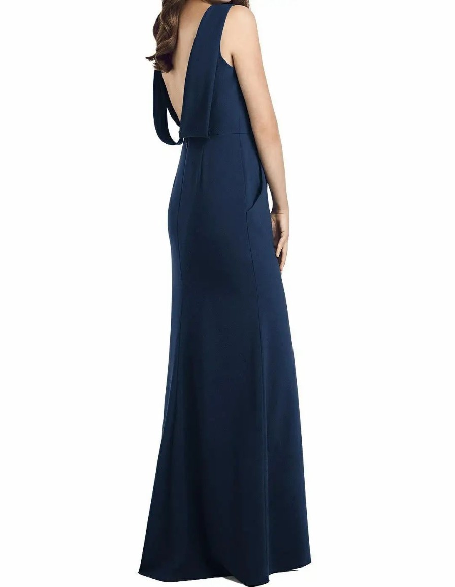 Clothing * | Dessy Collection Draped Backless Crepe Dress With Pockets Midnight