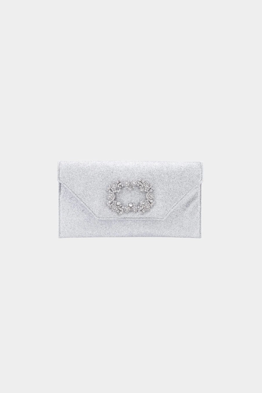 Handbags * | Nina Crystal Buckle Envelope Clutch Silver