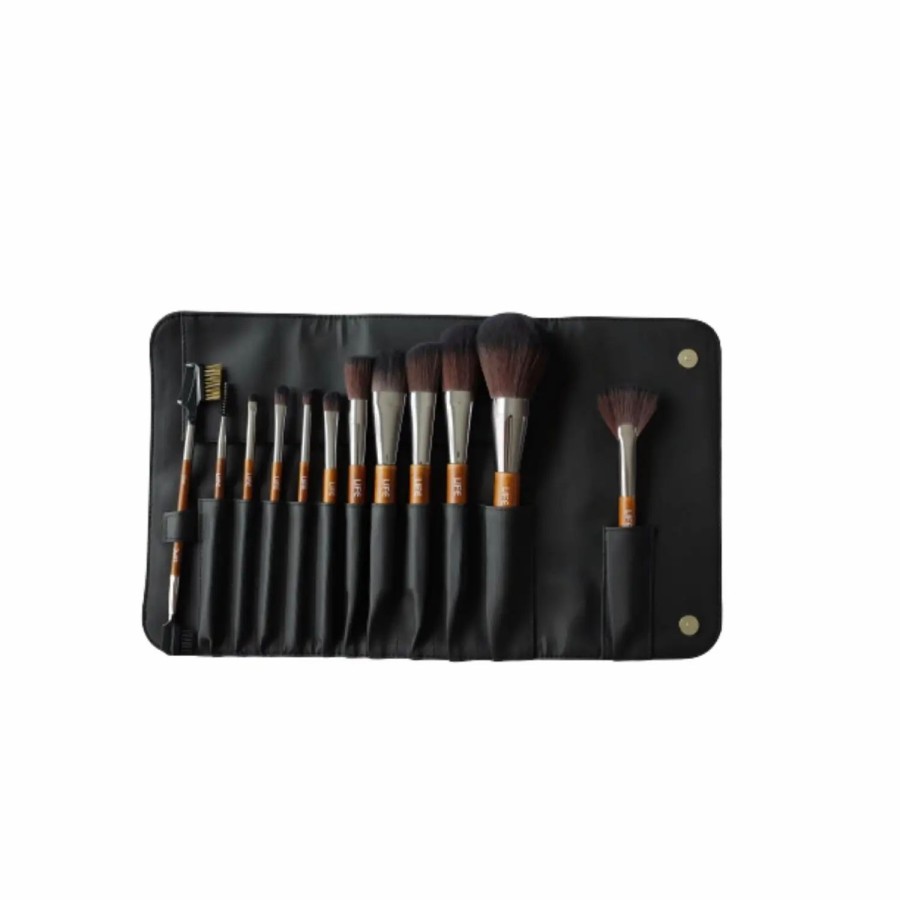 Beauty * | Life Cosmetics Makeup Brush Roll 12 Piece Set Brown