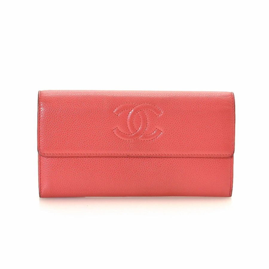 Handbags * | Chanel Cc Logo Continental Wallet Pink