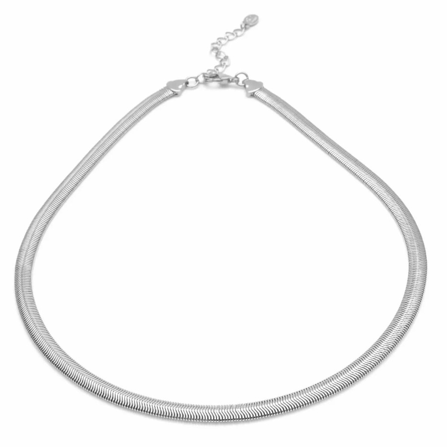 Jewelry-Accessories * | Rivka Friedman Herringbone Snake Chain 8Mm Necklace White Rhoduim Clad