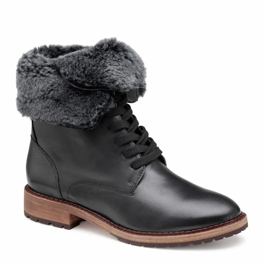 Shoes * | Johnston & Murphy Julie Shearling Lace-Up Boot Black Glove/Shearling