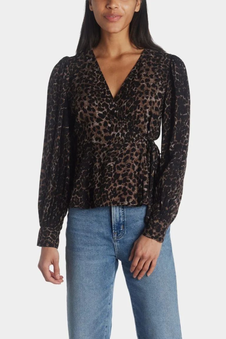 Clothing * | Vero Moda Kittie Long Sleeve Wrap Top Porpoise Aop Kittie