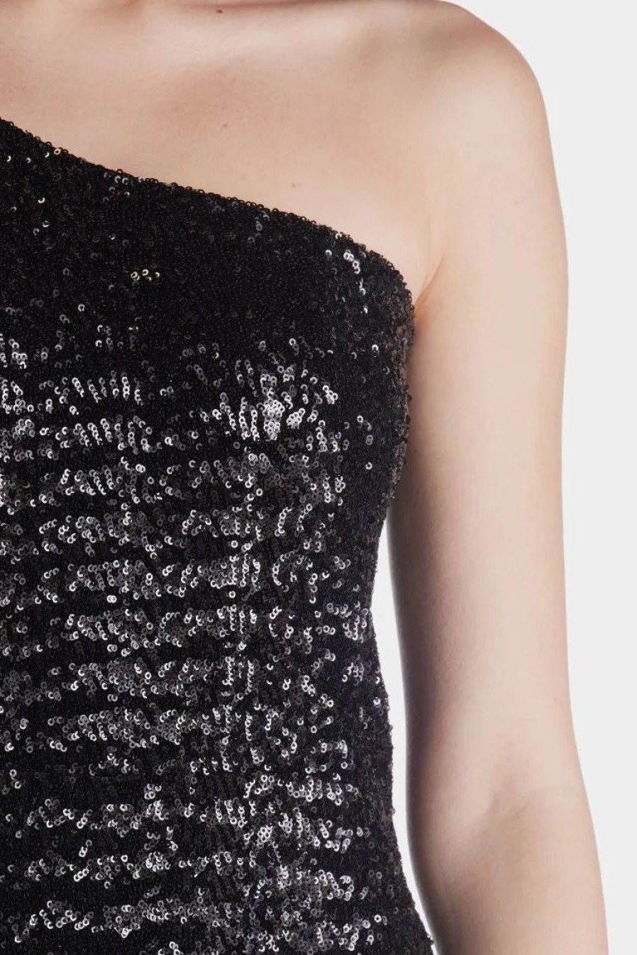 Clothing * | Spring + Mercer One Shoulder Sequin Dress Black