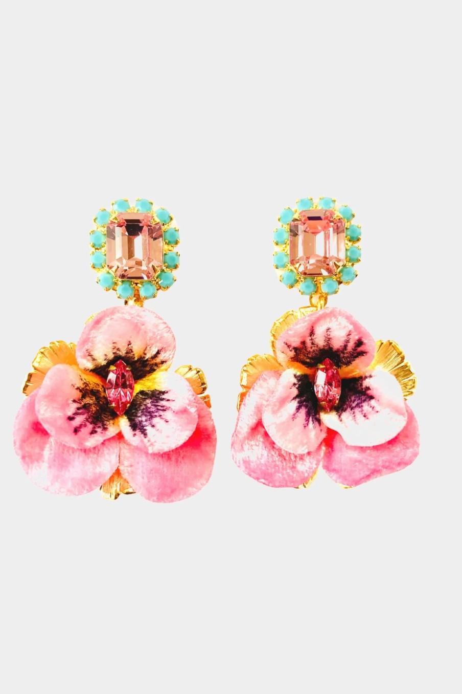 Jewelry-Accessories * | The Reef Hand-Painted Velvet Crystal Pansy Earrings Pink