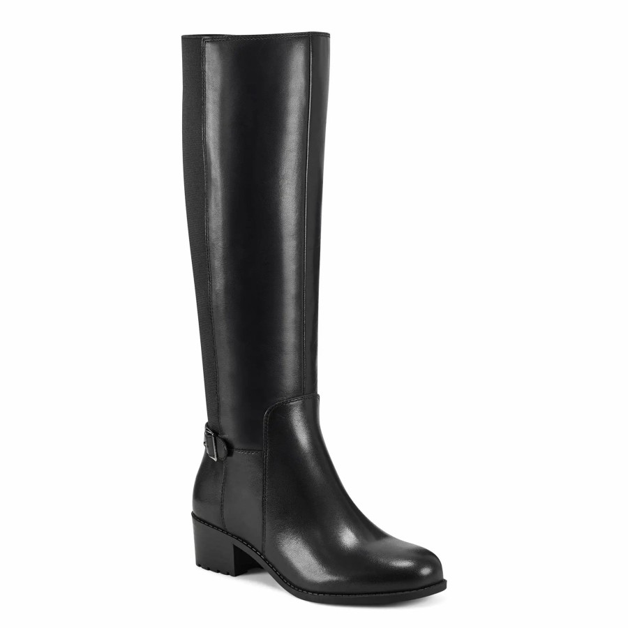 Shoes * | Easy Spirit Chaza Tall Boots Black Leather