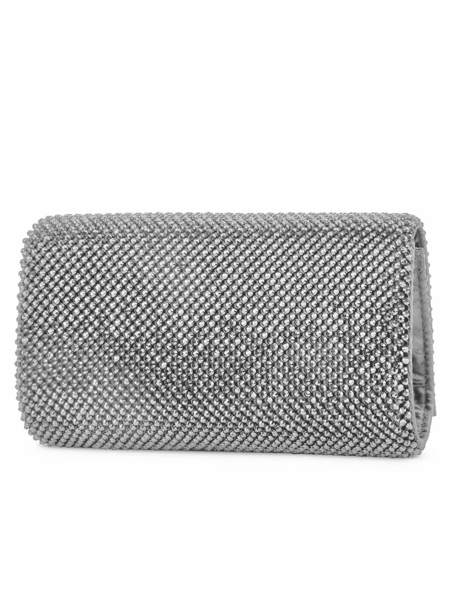 Handbags * | Jessica Mcclintock Diamond Mesh Cassie Clutch Silver