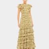 Clothing * | Mac Duggal Tiered Ruffle High Neck Dress Taupe Multi