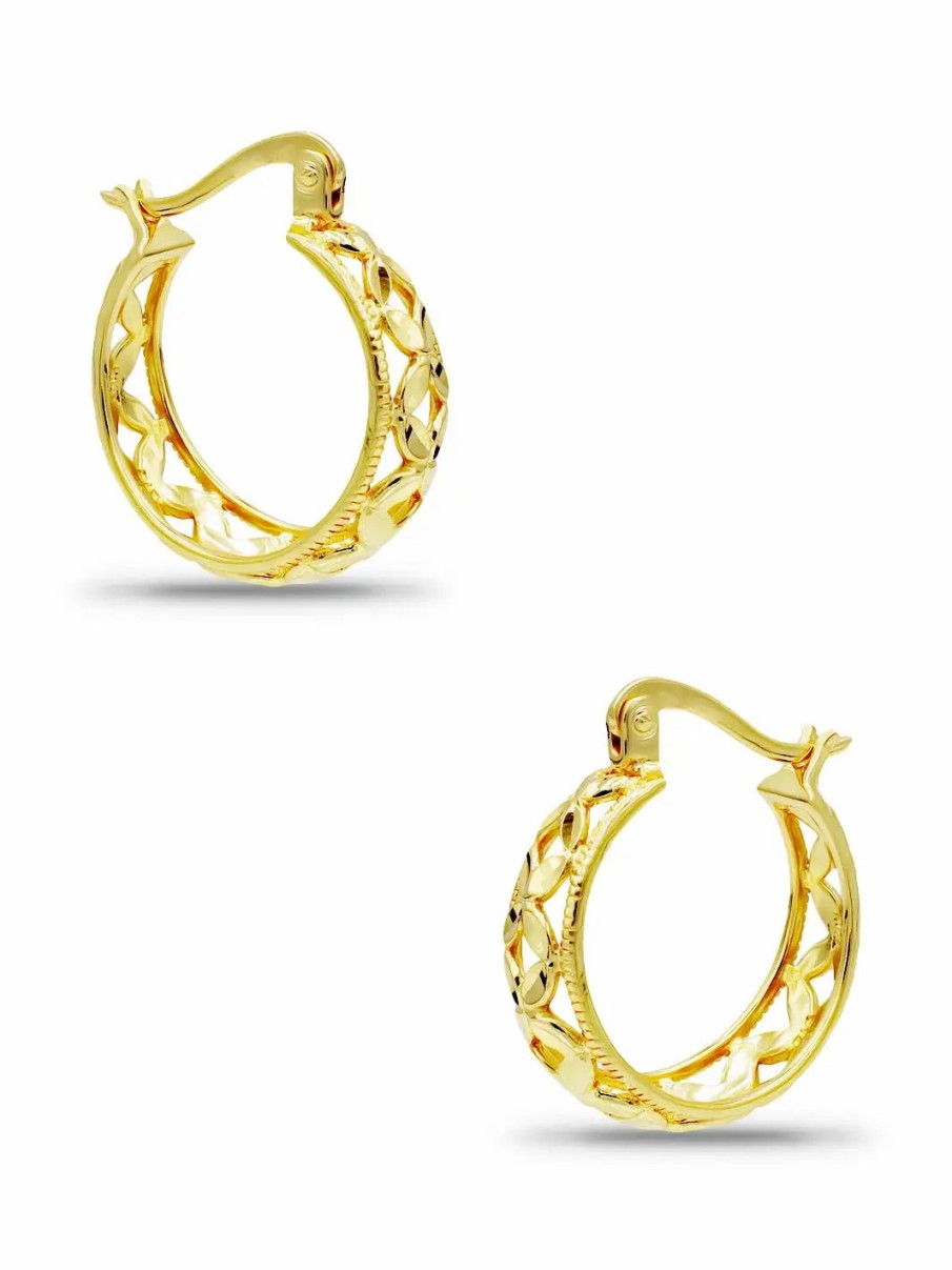 Jewelry-Accessories * | Lord & Taylor Jewelry Rose Graduated Filligree Diamond Cut Hoop Earrings