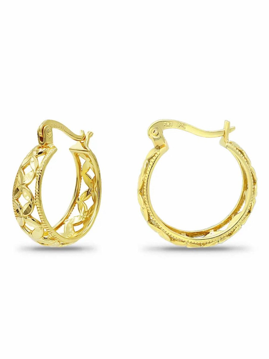 Jewelry-Accessories * | Lord & Taylor Jewelry Rose Graduated Filligree Diamond Cut Hoop Earrings