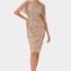 Clothing * | Adrianna Papell Beaded Short Dress Rose Gold