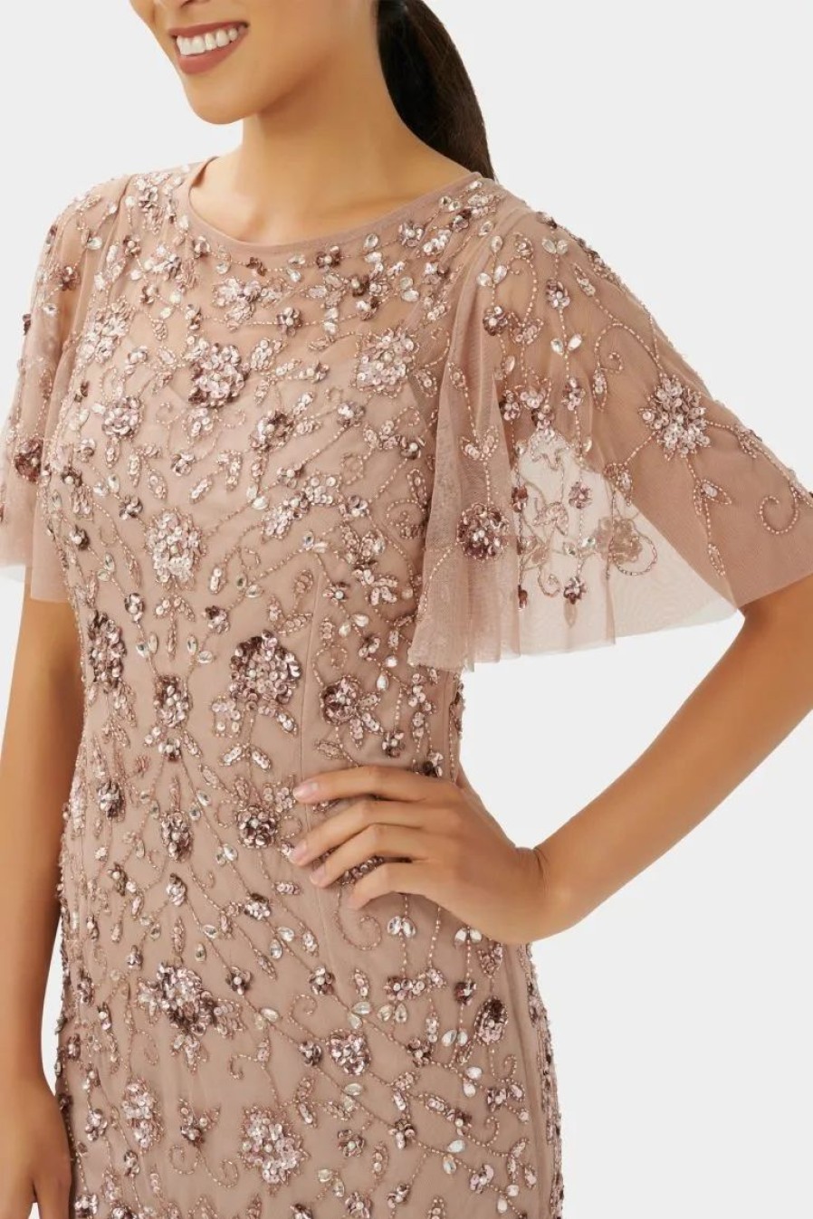 Clothing * | Adrianna Papell Beaded Short Dress Rose Gold