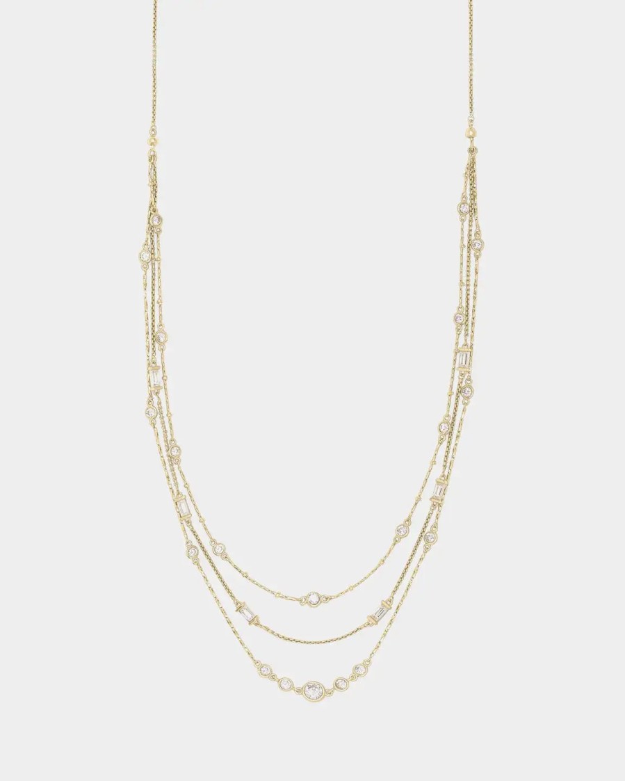 Jewelry-Accessories * | Kendra Scott Rina Multi Strand Necklace Gold Lustre Glass Cz