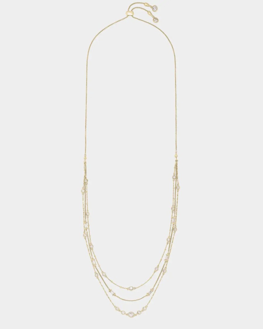 Jewelry-Accessories * | Kendra Scott Rina Multi Strand Necklace Gold Lustre Glass Cz