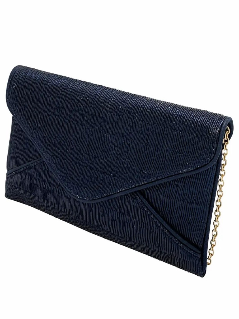 Handbags * | La Regale Kinsley Mini Pleated Envelope Clutch Navy