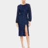 Clothing * | Ieena For Mac Duggal Sequined Puff Sleeve High Neck Dress Midnight