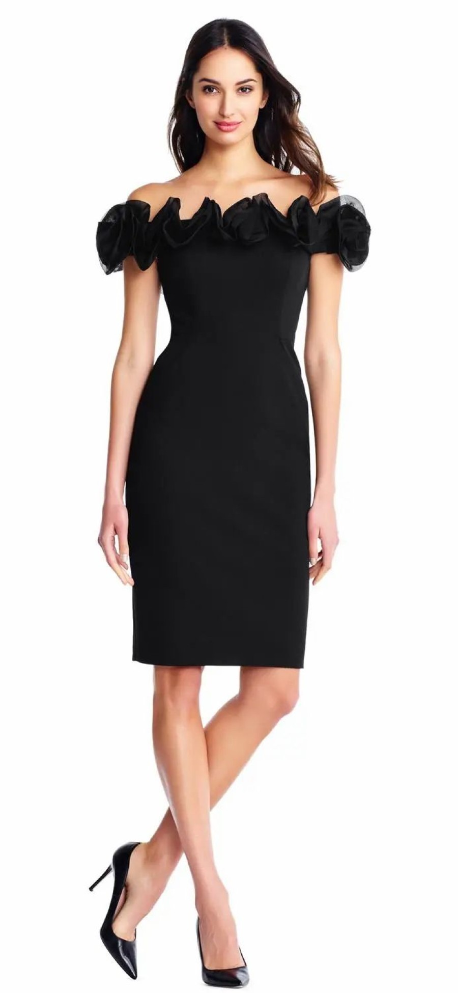 Clothing * | Aidan Mattox Off The Shoulder Short Dress Black