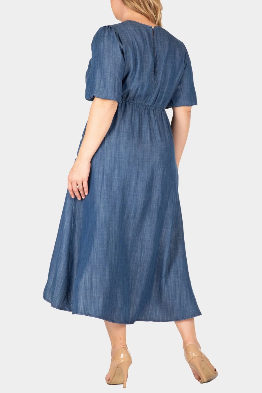 Clothing * | Standards & Practices Puff Sleeves High Low Tencel Dress Rinse