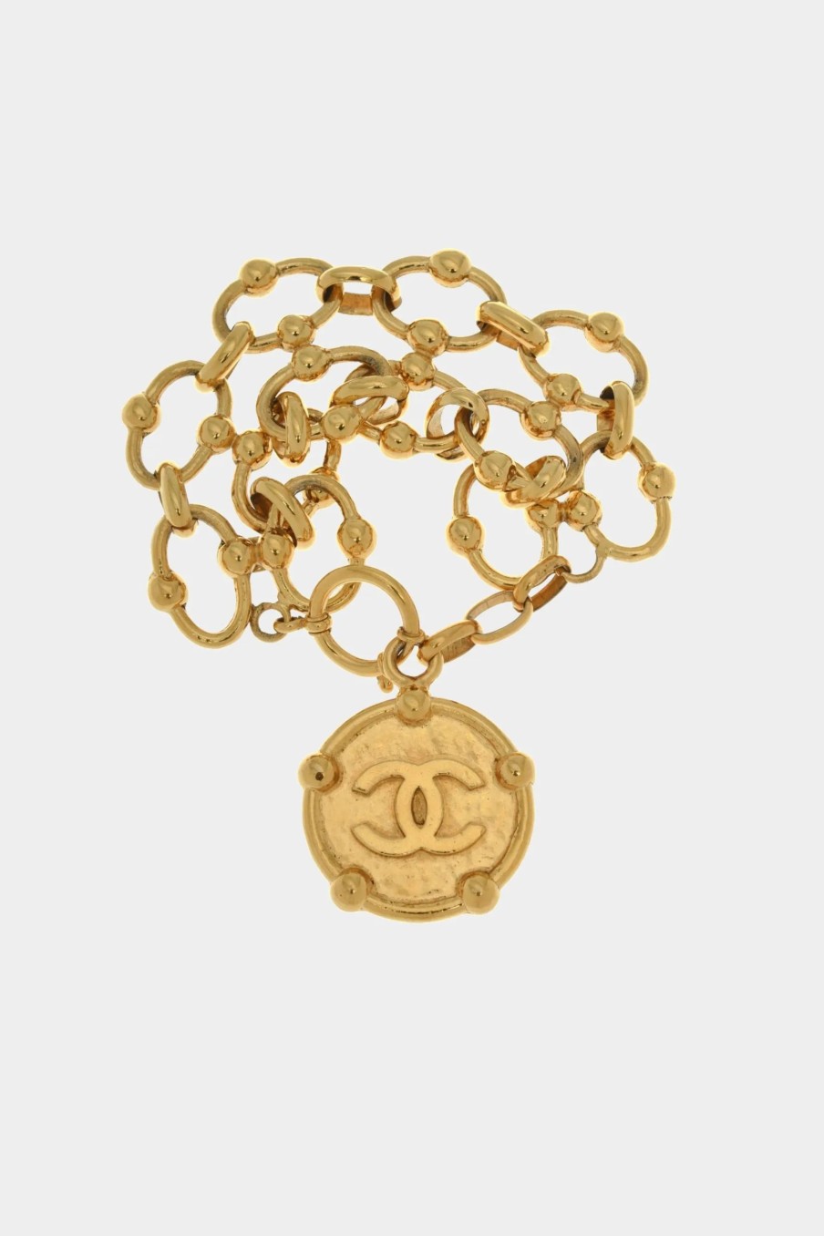 Jewelry-Accessories * | Chanel Cc Logo Round Pendant Bracelet Gold Tone