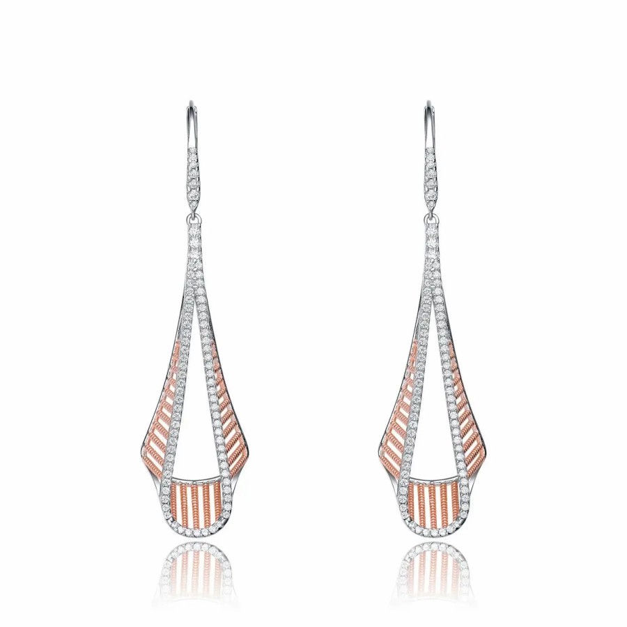 Jewelry-Accessories * | Genevive Sterling Silver Gold Plated Cubic Zirconia Drop Earrings Rose