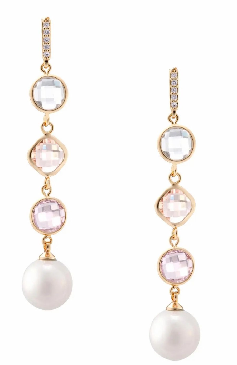 Jewelry-Accessories * | Nina Jennifer Bezel Station & Pearl Earrings Gold/White