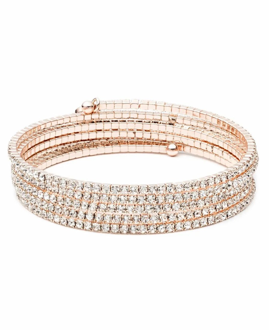 Jewelry-Accessories * | Anne Klein Rose Gold-Tone Crystal Coil Bracelet Clear