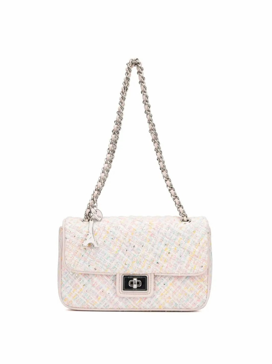 Handbags * | Karl Lagerfeld Paris Tweed Agyness Shoulder Bag Pink Multi