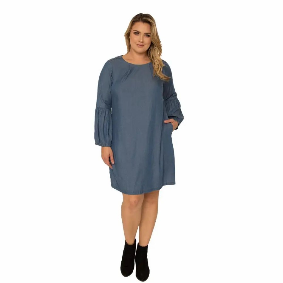 Clothing * | Standards & Practices Tencel Balloon Sleeves Midi Shift Dress 3214 Medium Blue