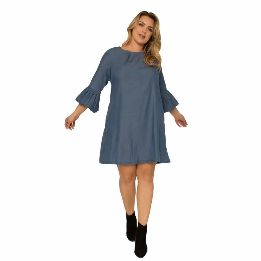 Clothing * | Standards & Practices Tencel Balloon Sleeves Midi Shift Dress 3214 Medium Blue