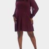 Clothing * | Cece Long Sleeve A-Line Sweater Dress Rich Cabernet