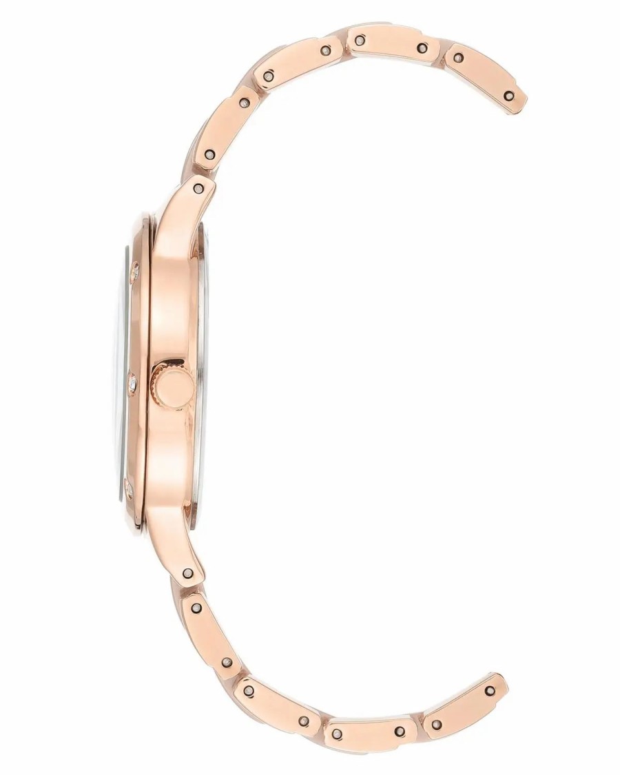 Jewelry-Accessories * | Anne Klein Premium Crystal Accented Solar Powered Ceramic Bracelet Watch Rose Gold