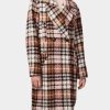 Clothing * | Bernardo Plaid Wool Double Breasted Coat Pink.Brown Plaid