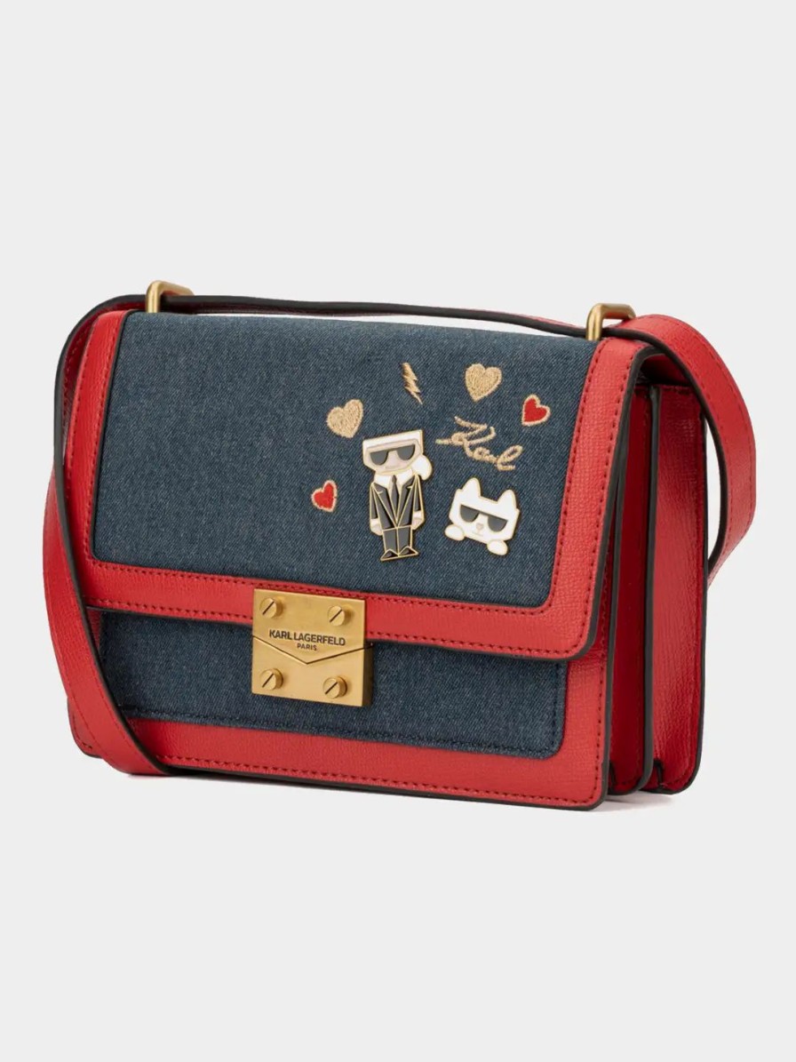 Handbags * | Karl Lagerfeld Paris Corinne Shoulder Bag Indigo Denim Red