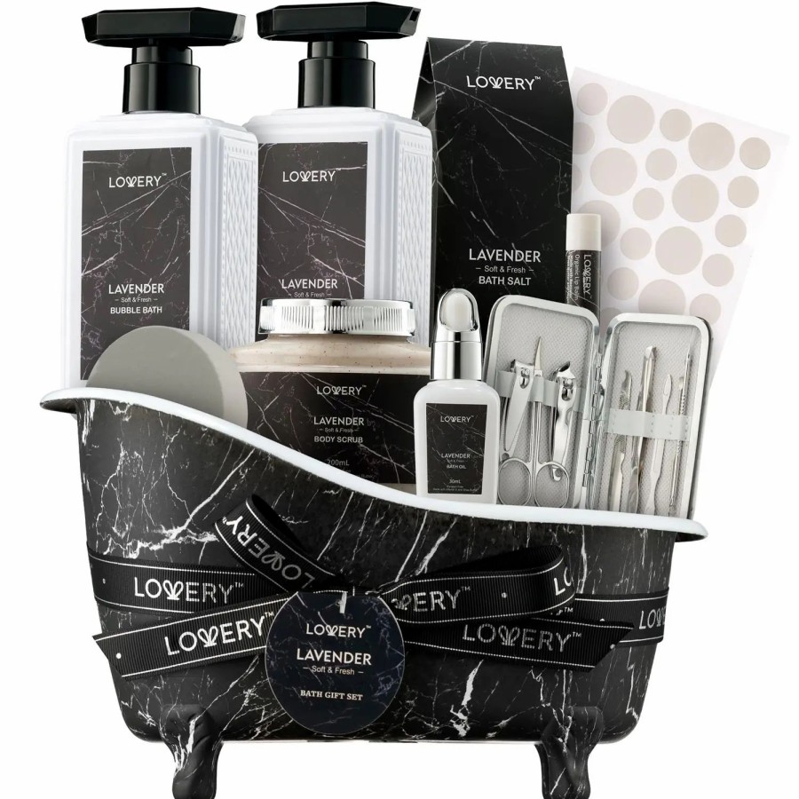 Beauty * | Lovery Birthday Lavender Bath & Body Gift Basket 18-Piece Set Black