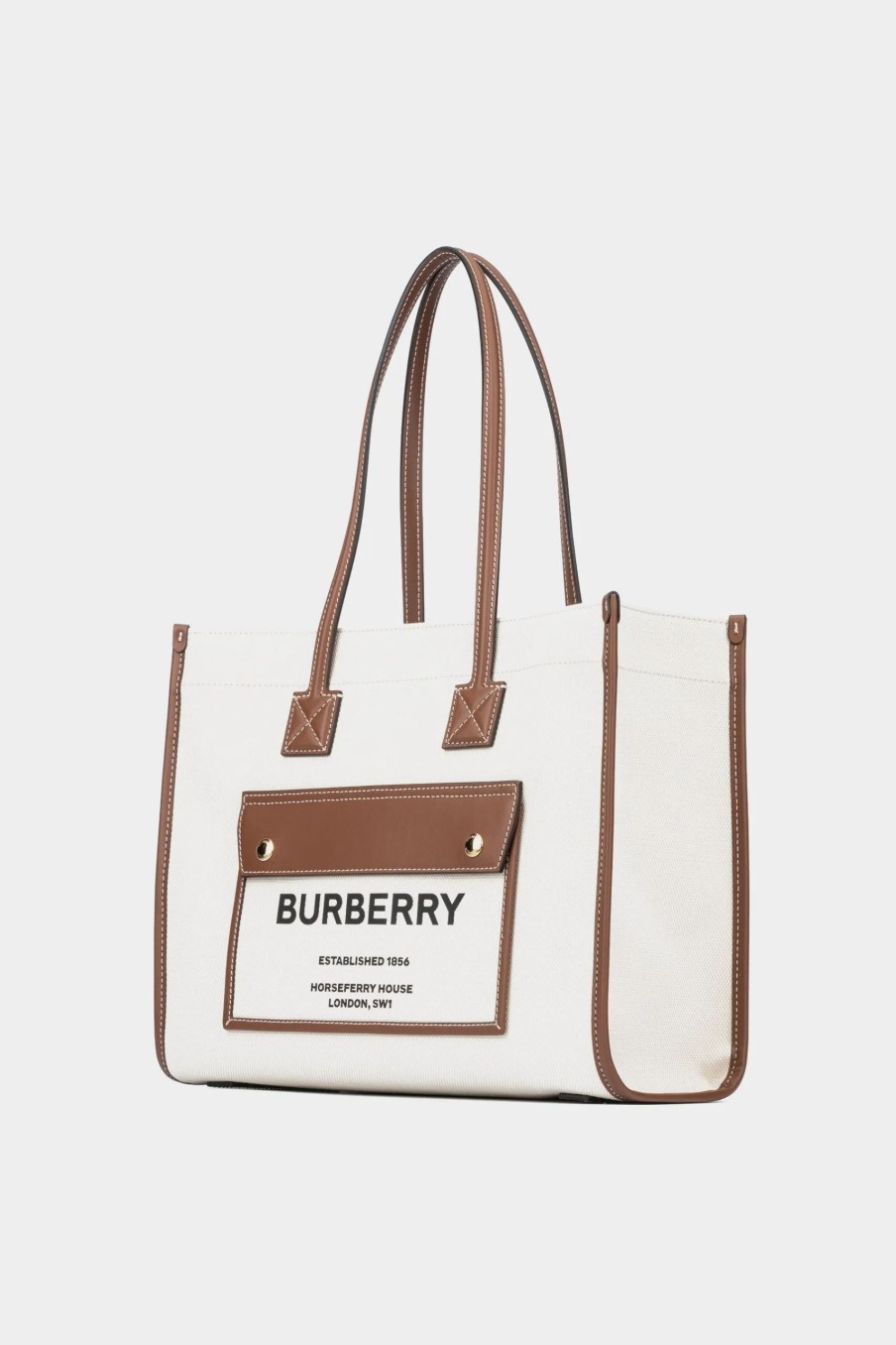 Handbags * | Burberry Leather Lined Tote Bag Natural Tan