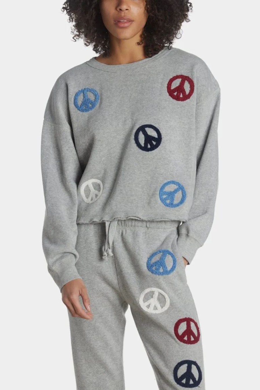 Clothing * | Vintage Havana Peace Sign Patch Crop Crew Heather Grey