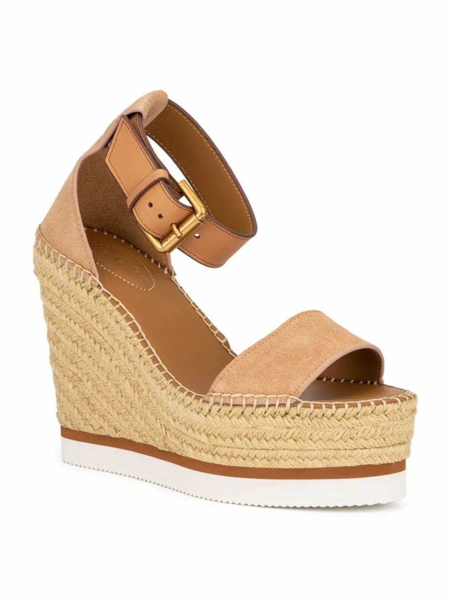 Shoes * | See By Chloe Wedge Espadrille Sandal Crystal /Gold