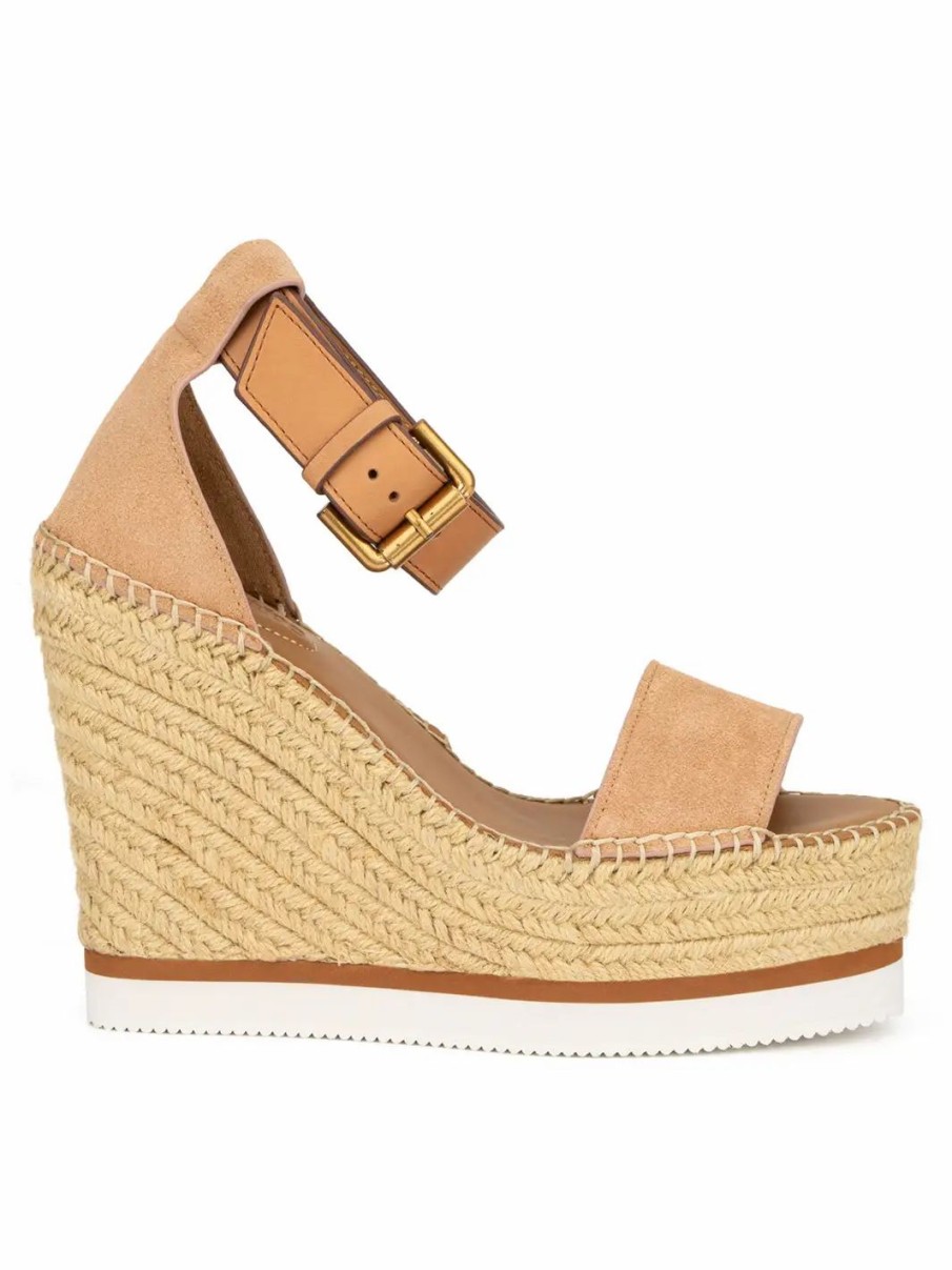 Shoes * | See By Chloe Wedge Espadrille Sandal Crystal /Gold