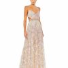 Clothing * | Mac Duggal Strappy Embellished A Line Gown Oyster