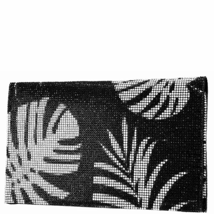 Handbags * | Nina Palm Print Crystal Clutch Black White