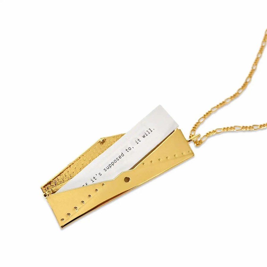 Jewelry-Accessories * | Fortune & Frame Envelope Fortune Locket Necklace Gold